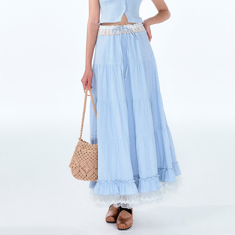 Faux-Layered Top And Maxi Skirt With Lace Detail