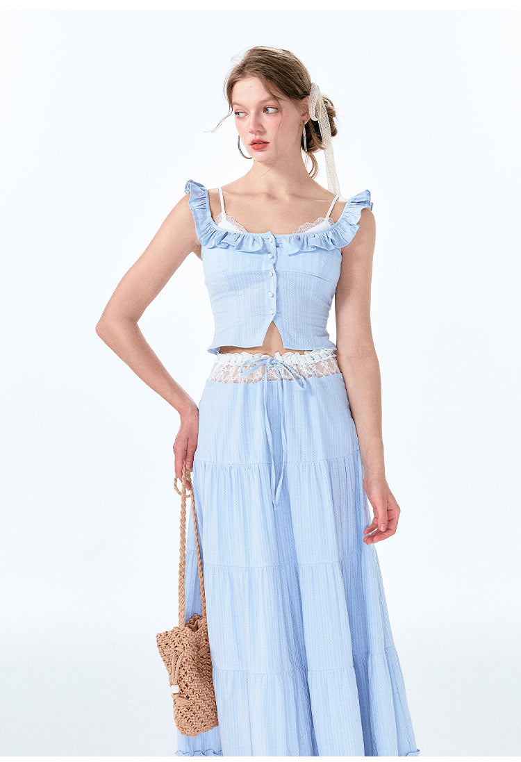 Faux-Layered Top And Maxi Skirt With Lace Detail