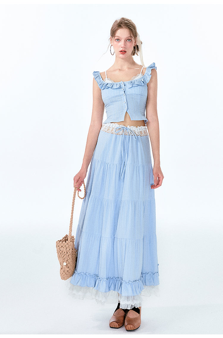 Faux-Layered Top And Maxi Skirt With Lace Detail