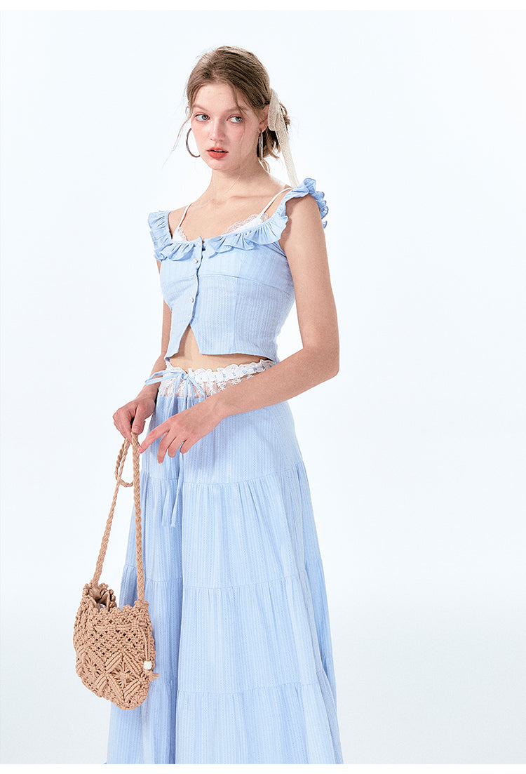 Faux-Layered Top And Maxi Skirt With Lace Detail