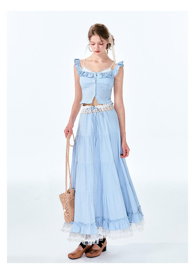 Faux-Layered Top And Maxi Skirt With Lace Detail