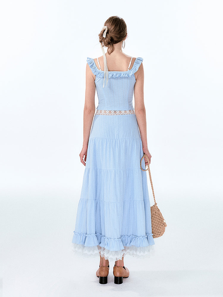 Faux-Layered Top And Maxi Skirt With Lace Detail