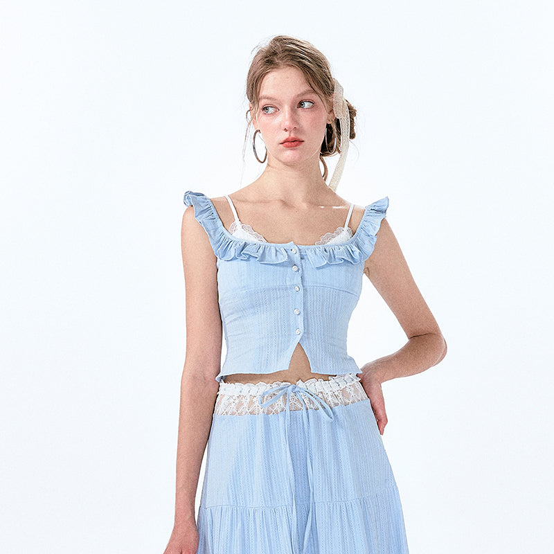 Faux-Layered Top And Maxi Skirt With Lace Detail