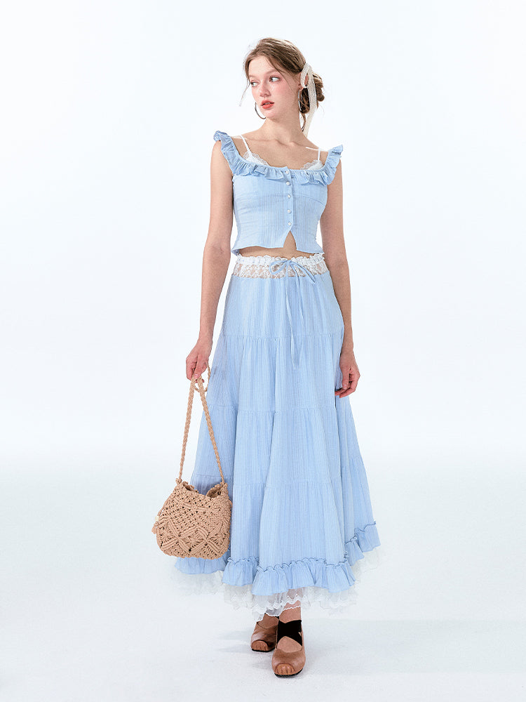 Faux-Layered Top And Maxi Skirt With Lace Detail