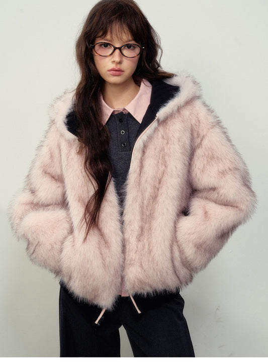 Reversible Cotton Hoodie With Faux Fur Lining