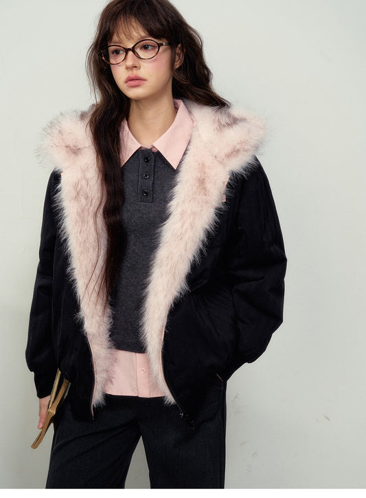 Reversible Cotton Hoodie With Faux Fur Lining