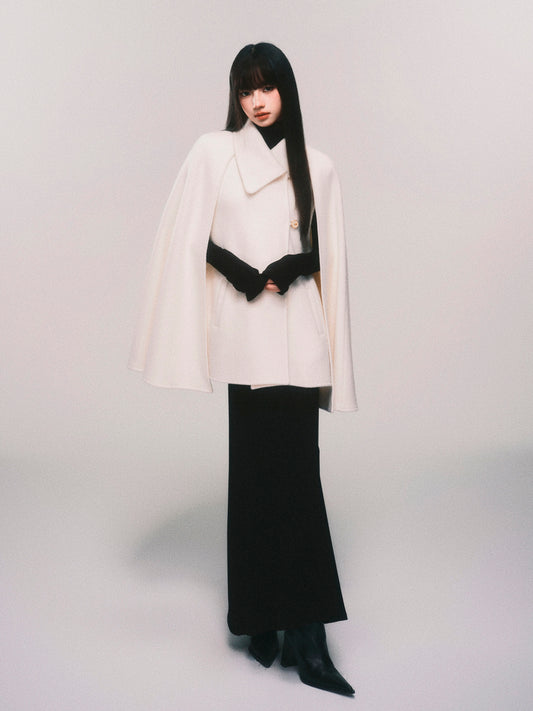 100% Wool Double-Layered Cape Coat