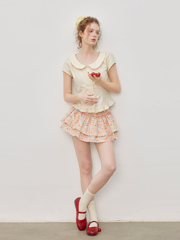 Peter Pan Collar Frilled Hem Blouse