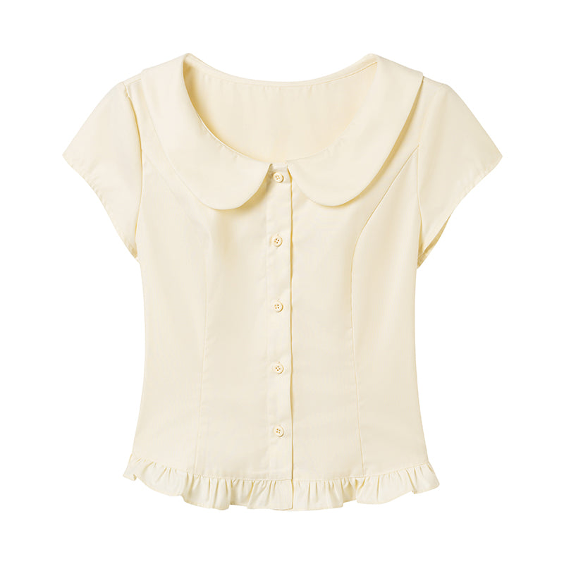 Peter Pan Collar Frilled Hem Blouse