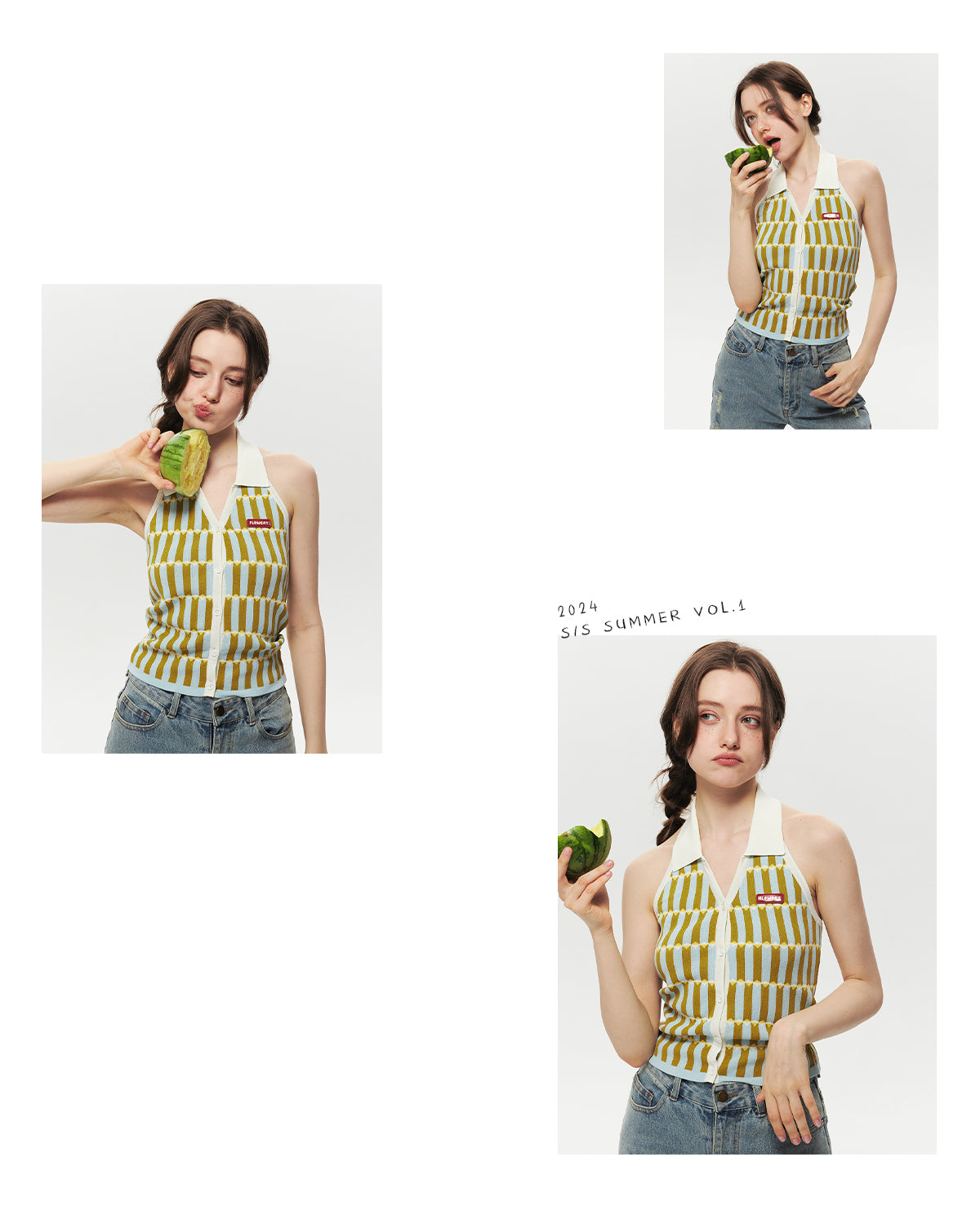 Button-Up Collared Retro Halter Knit Top