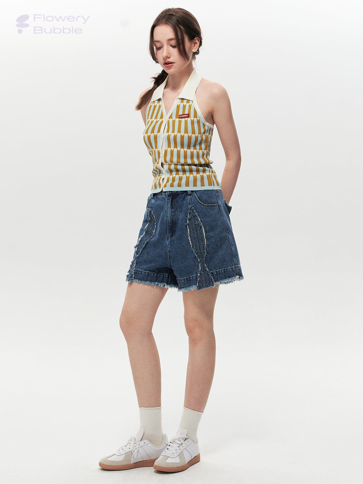 Button-Up Collared Retro Halter Knit Top