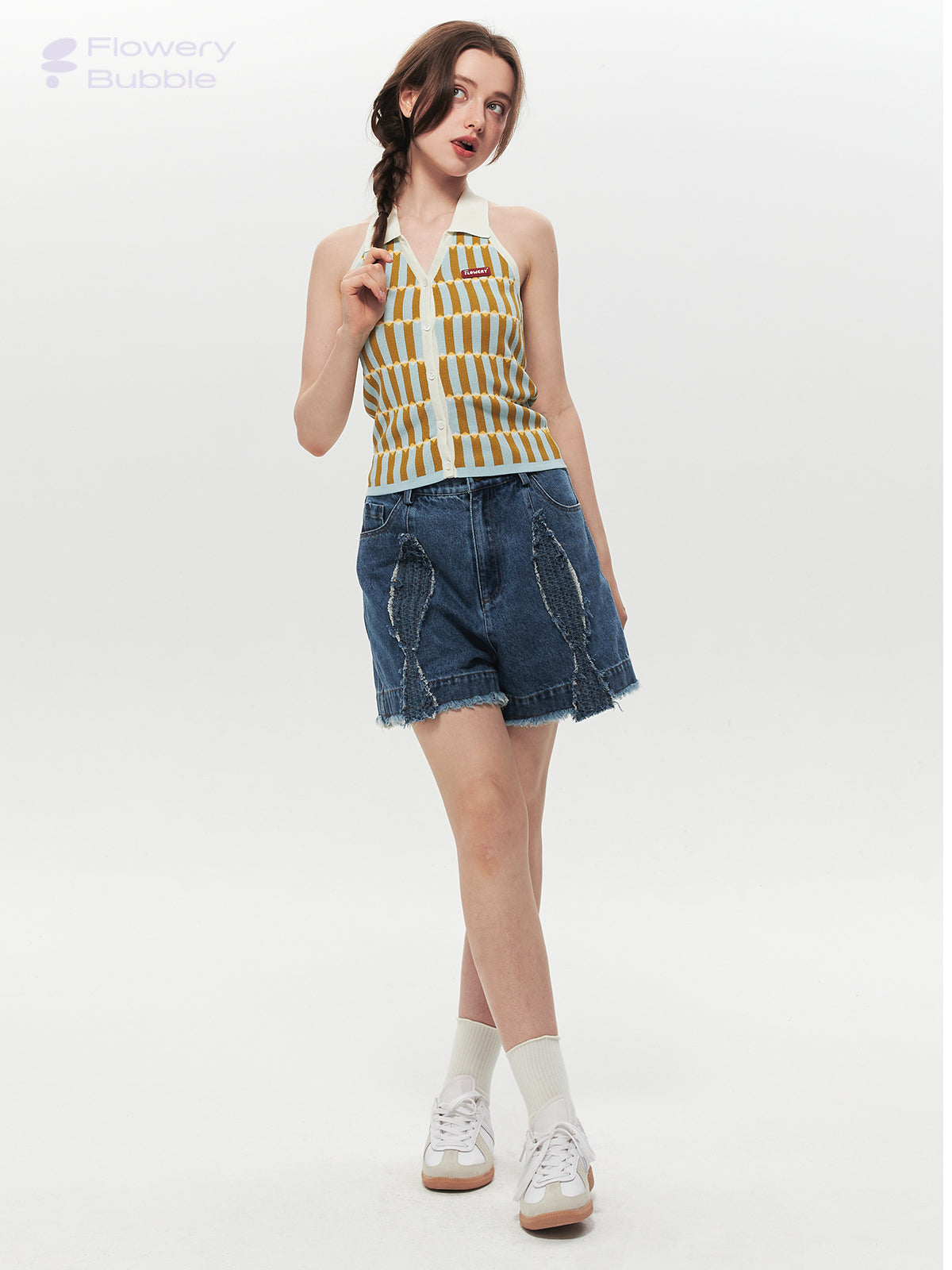 Button-Up Collared Retro Halter Knit Top