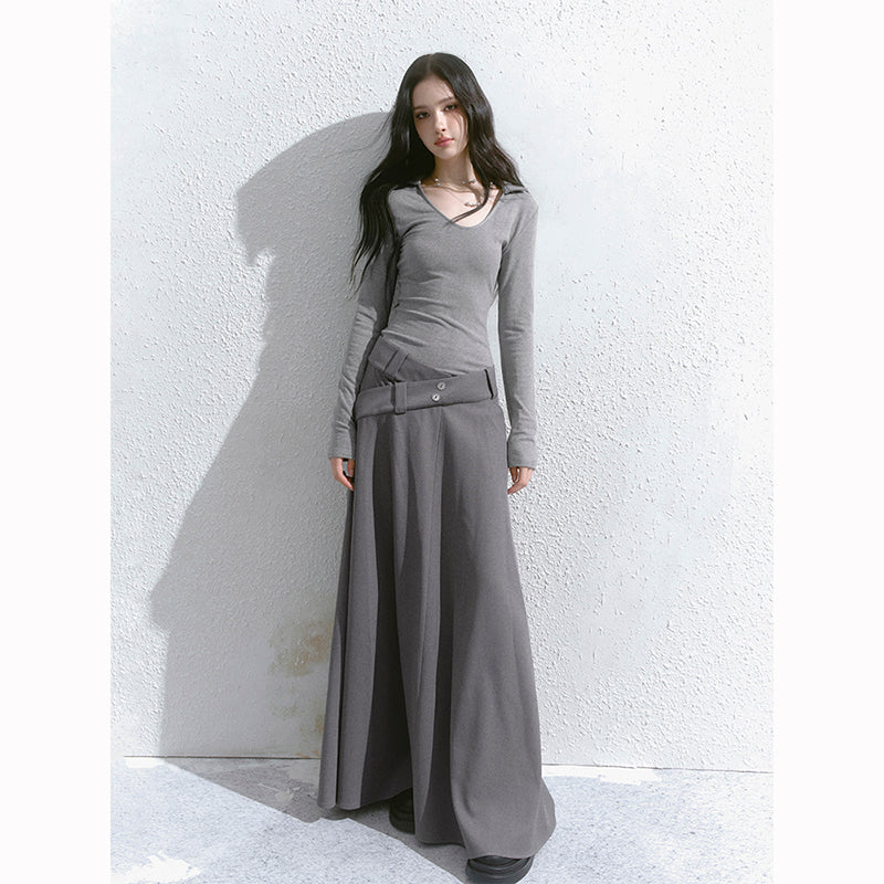 V-Neck Asymmetric Waist Floor-Length Dress