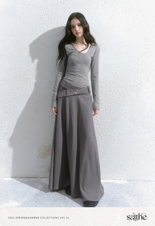 V-Neck Asymmetric Waist Floor-Length Dress