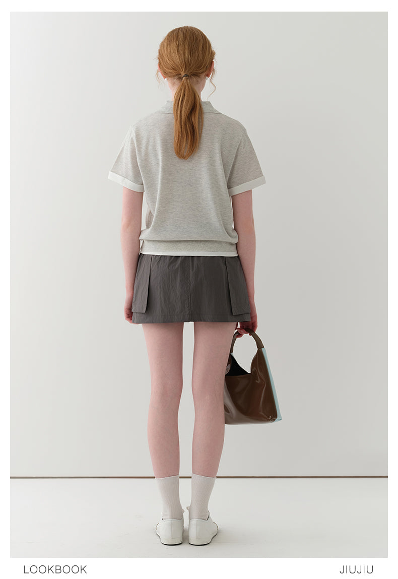 Cotton Blend Half-Zip Polo Collar Knit Top