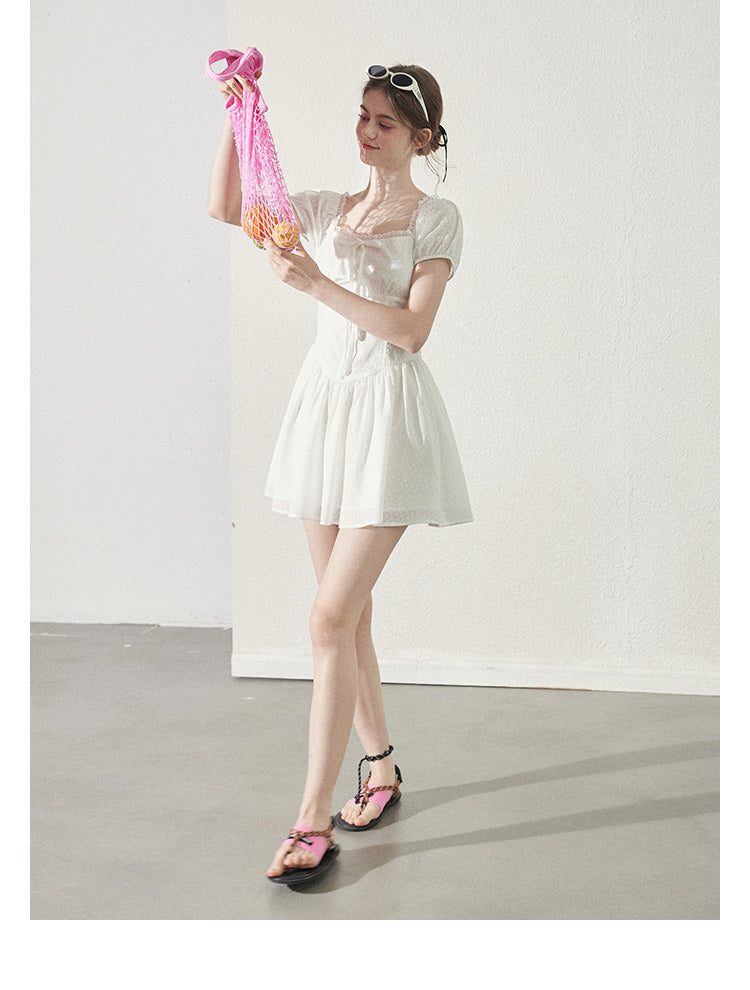 Puff Sleeve Dress With Soft Camellia Print