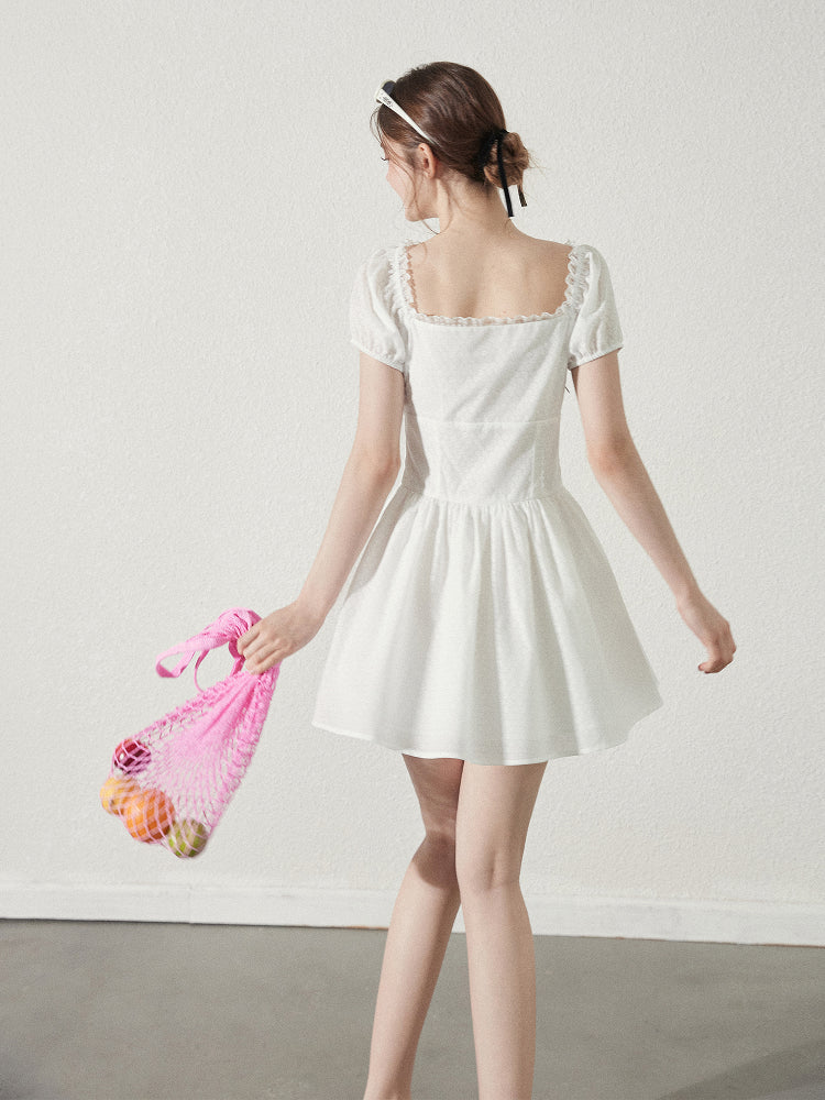 Puff Sleeve Dress With Soft Camellia Print