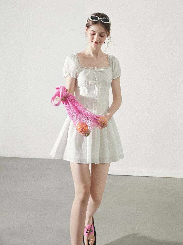 Puff Sleeve Dress With Soft Camellia Print