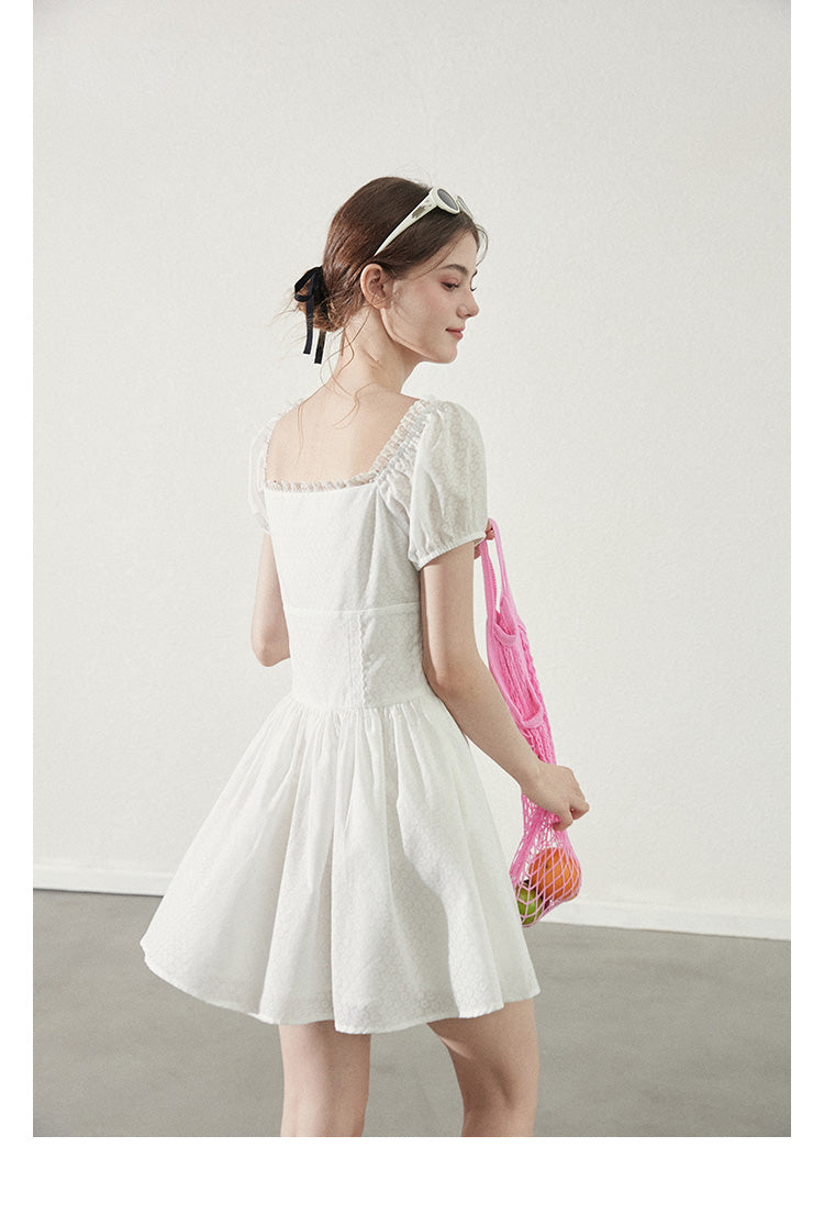 Puff Sleeve Dress With Soft Camellia Print