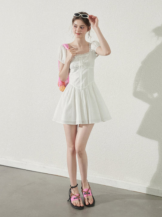 Puff Sleeve Dress With Soft Camellia Print