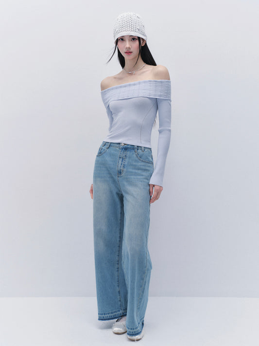 Folded Off-Shoulder Soft Knit Top