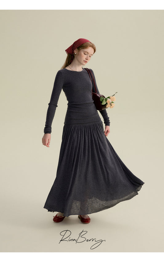 Soft Slim Fit Knit Top & Fluid Matching Maxi Skirt