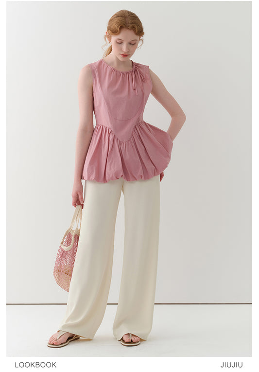Bubble Hem Sleeveless Top With Curved Waist
