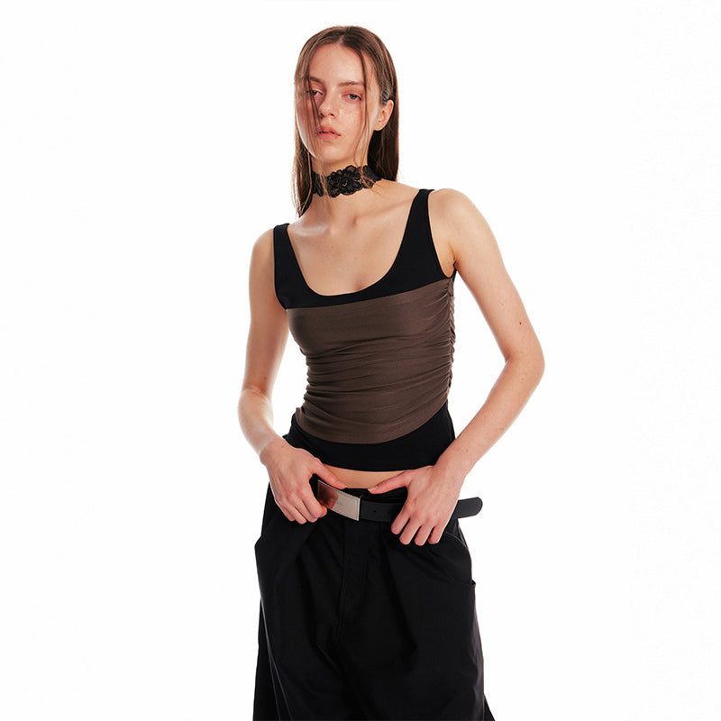 Sheer Ruched Layer Tank Top