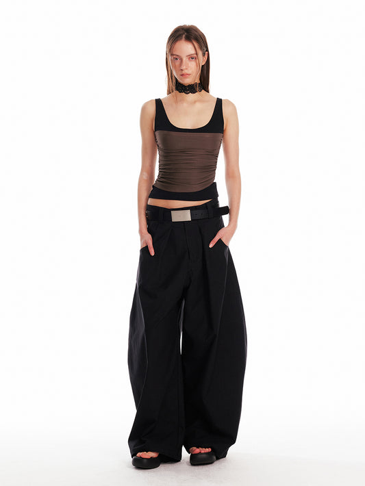 Sheer Ruched Layer Tank Top