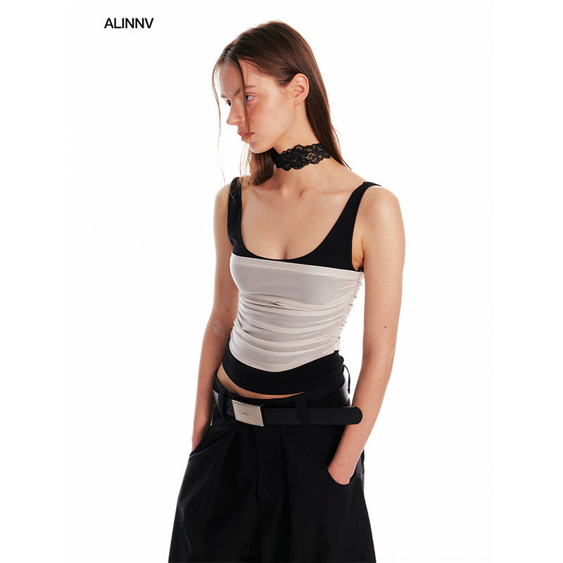 Sheer Ruched Layer Tank Top
