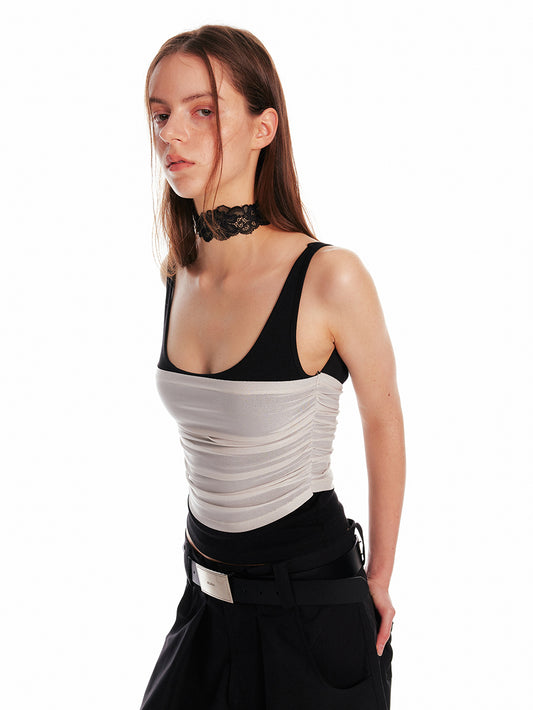 Sheer Ruched Layer Tank Top