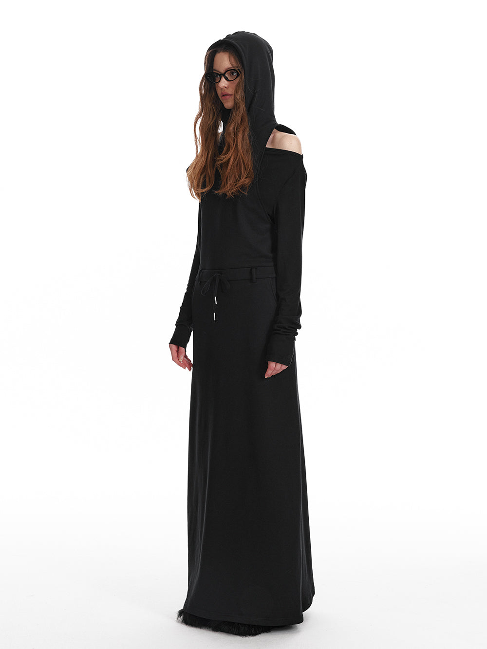Asymmetric Open Shoulder Layered Maxi Dress