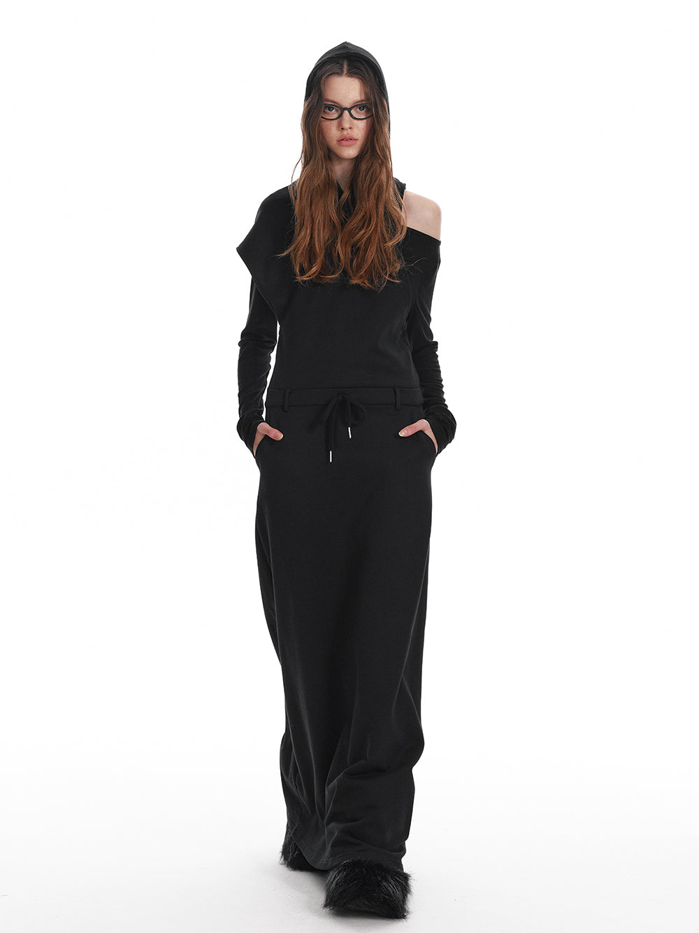 Asymmetric Open Shoulder Layered Maxi Dress