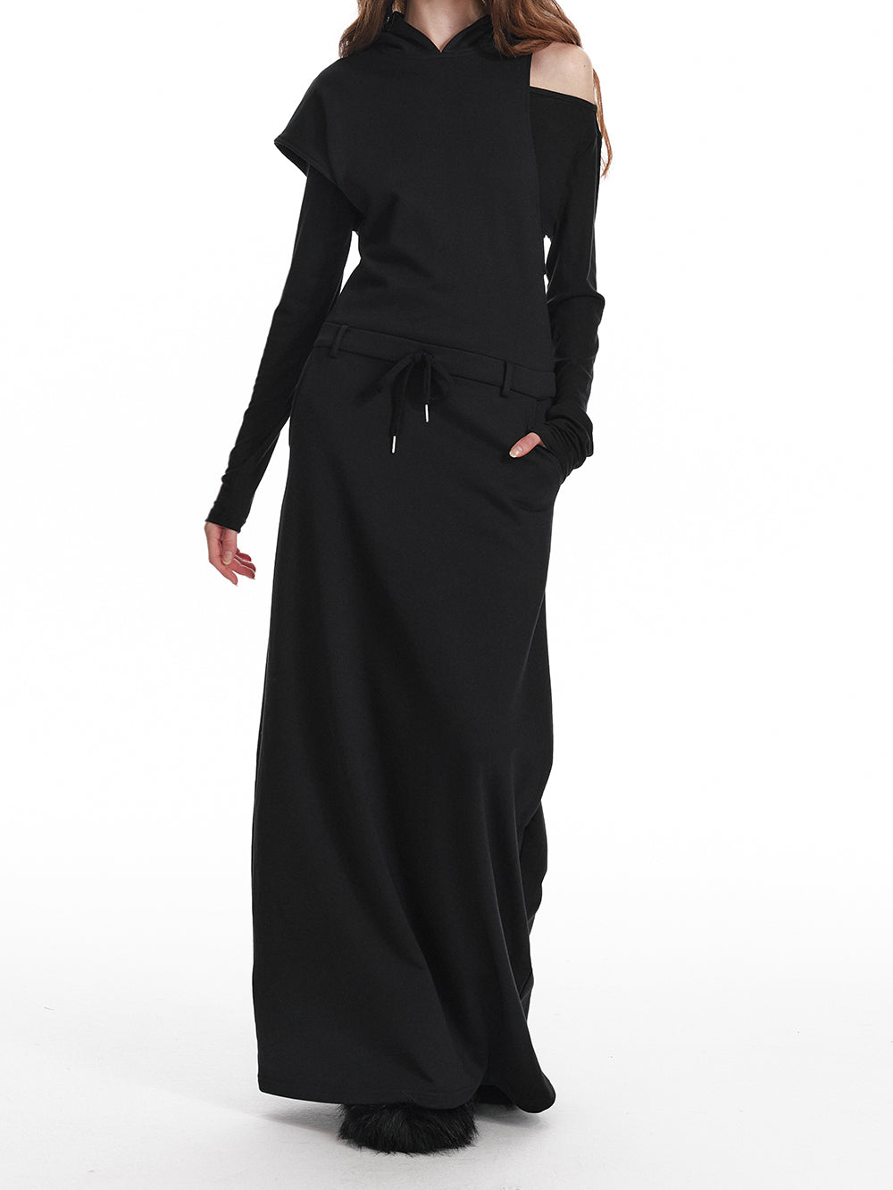 Asymmetric Open Shoulder Layered Maxi Dress