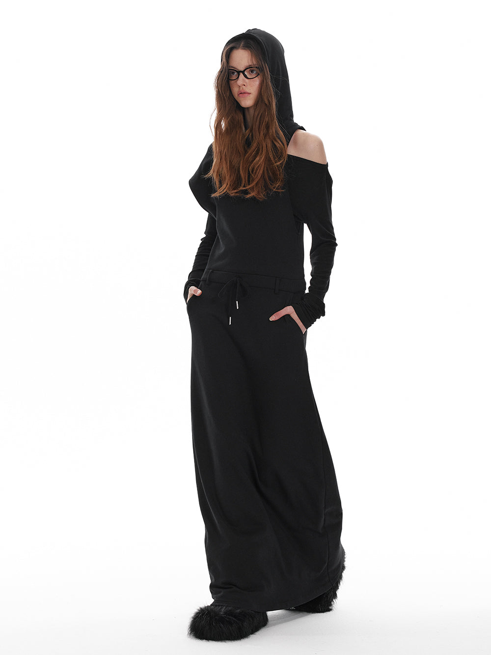 Asymmetric Open Shoulder Layered Maxi Dress