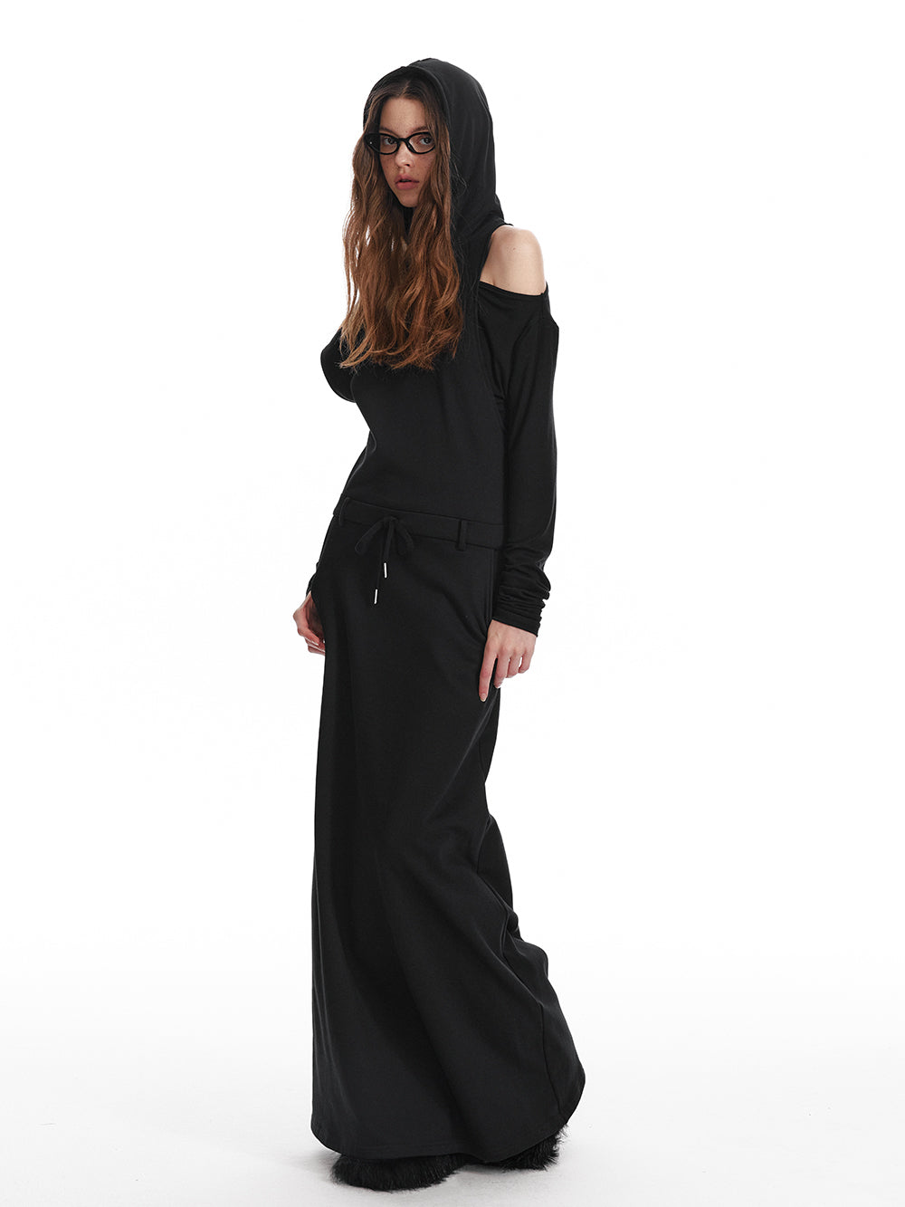 Asymmetric Open Shoulder Layered Maxi Dress