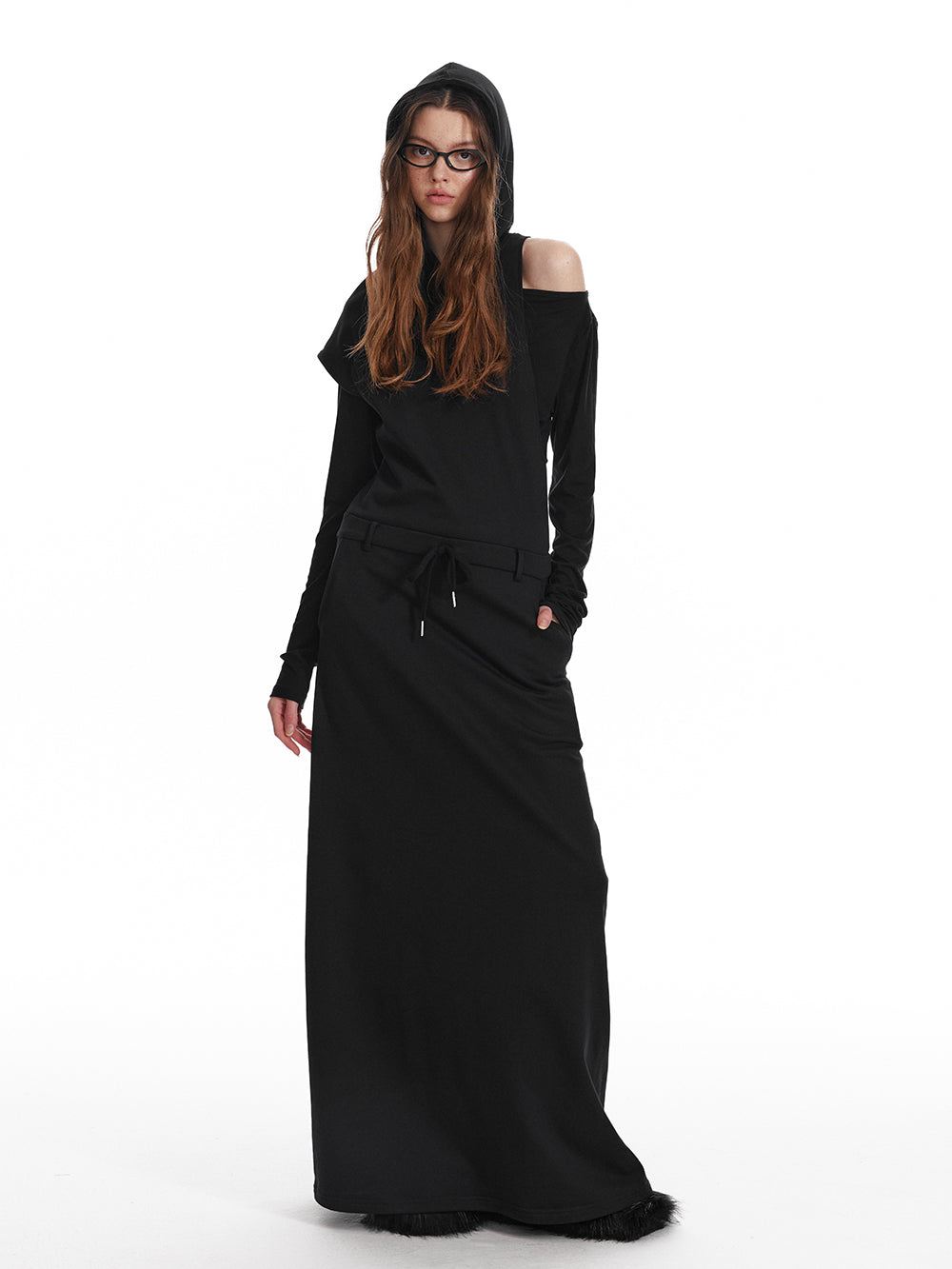 Asymmetric Open Shoulder Layered Maxi Dress