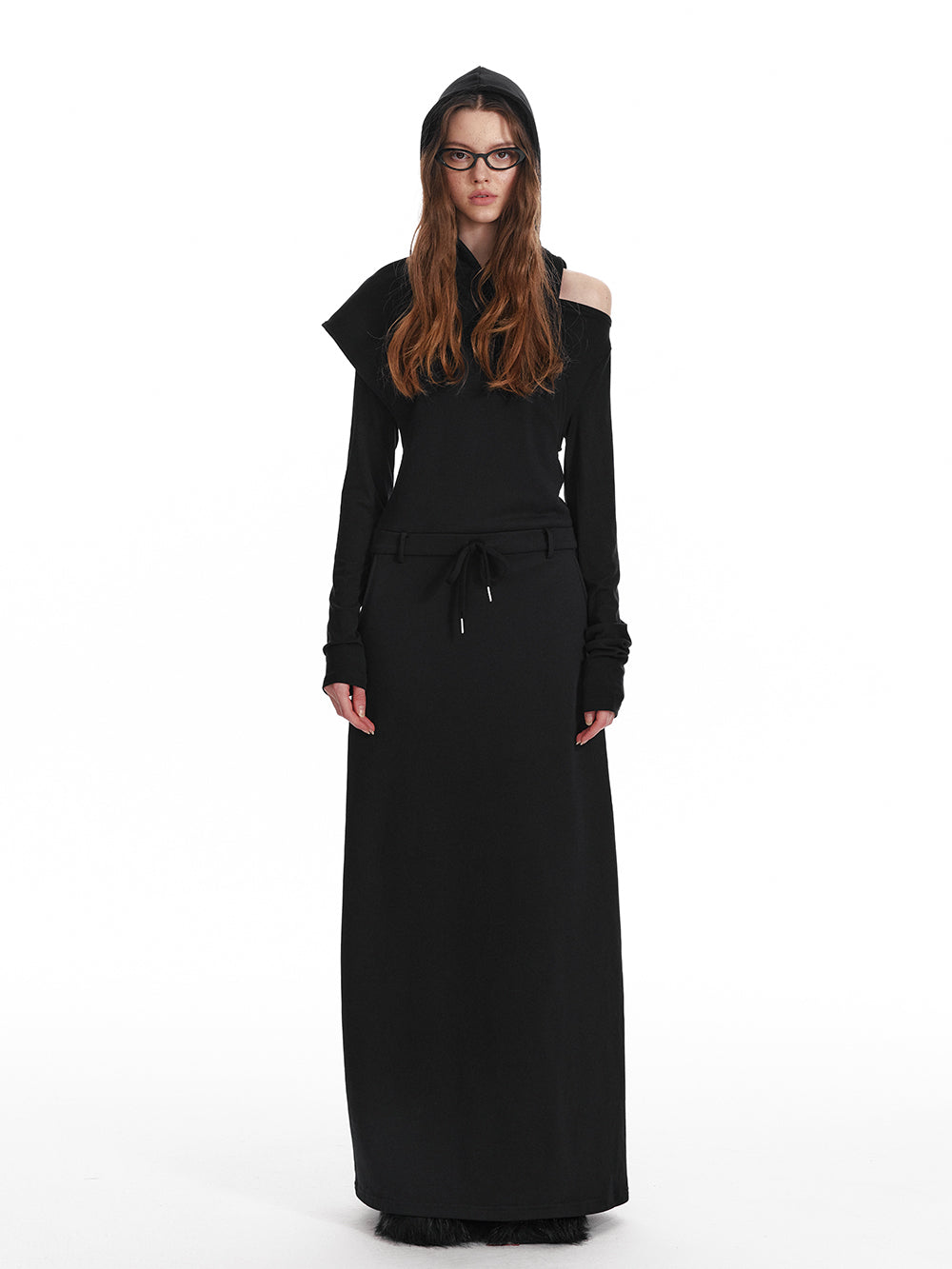 Asymmetric Open Shoulder Layered Maxi Dress
