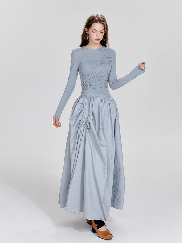 Monotone Asymmetrical Gathered Maxi Dress