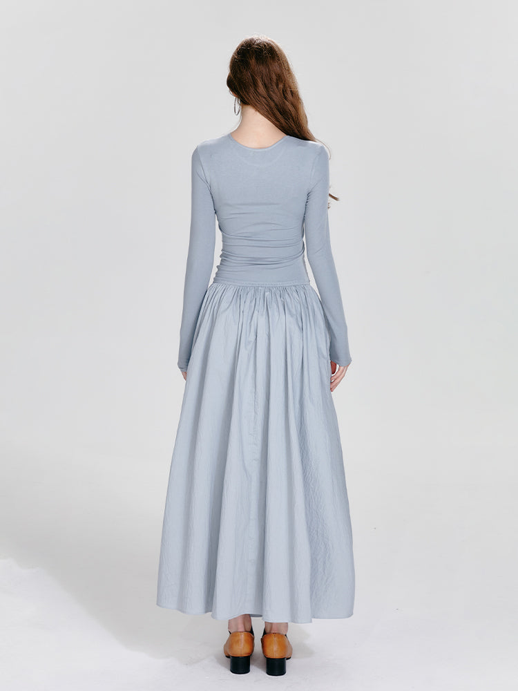 Monotone Asymmetrical Gathered Maxi Dress