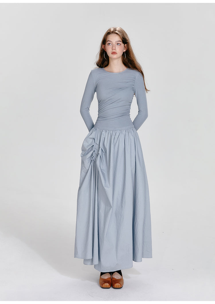 Monotone Asymmetrical Gathered Maxi Dress