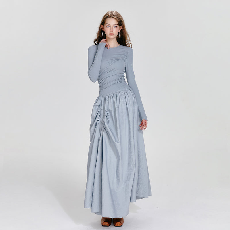 Monotone Asymmetrical Gathered Maxi Dress