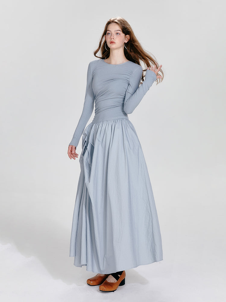 Monotone Asymmetrical Gathered Maxi Dress