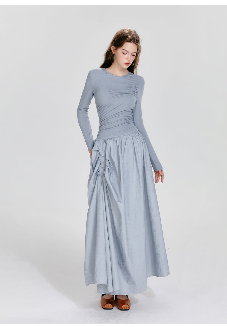 Monotone Asymmetrical Gathered Maxi Dress