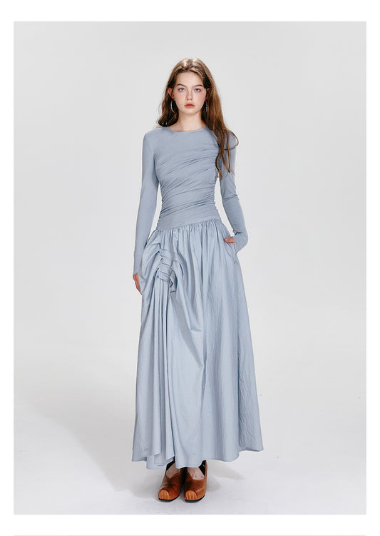 Monotone Asymmetrical Gathered Maxi Dress