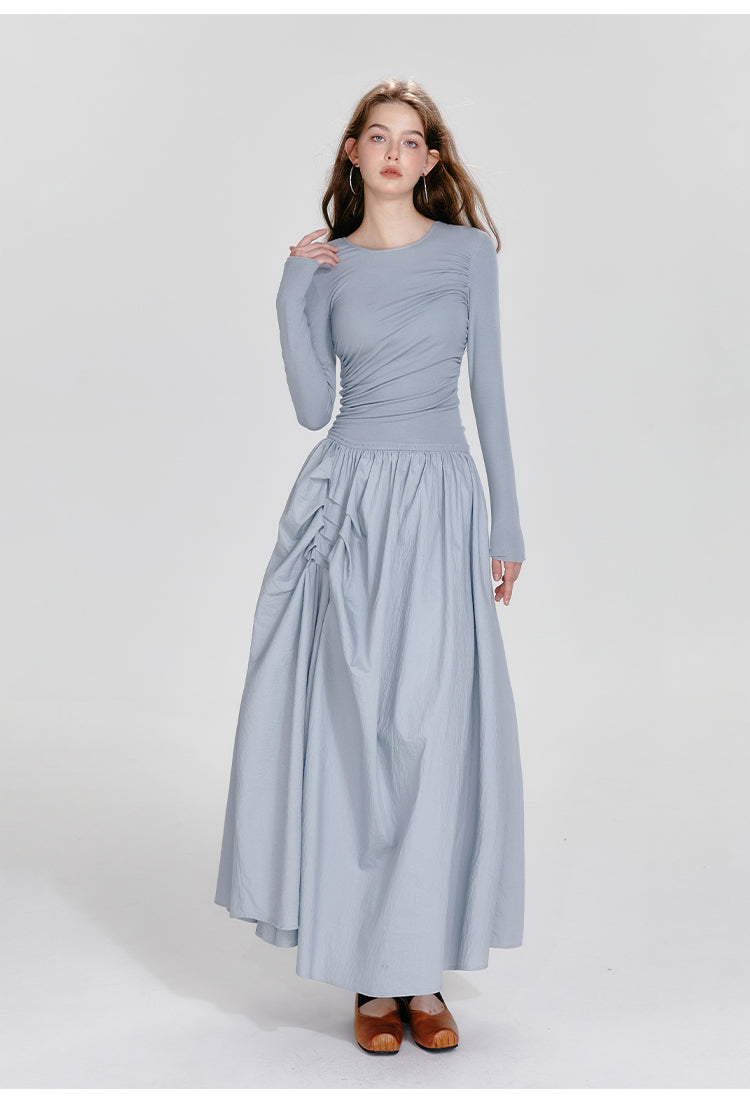 Monotone Asymmetrical Gathered Maxi Dress