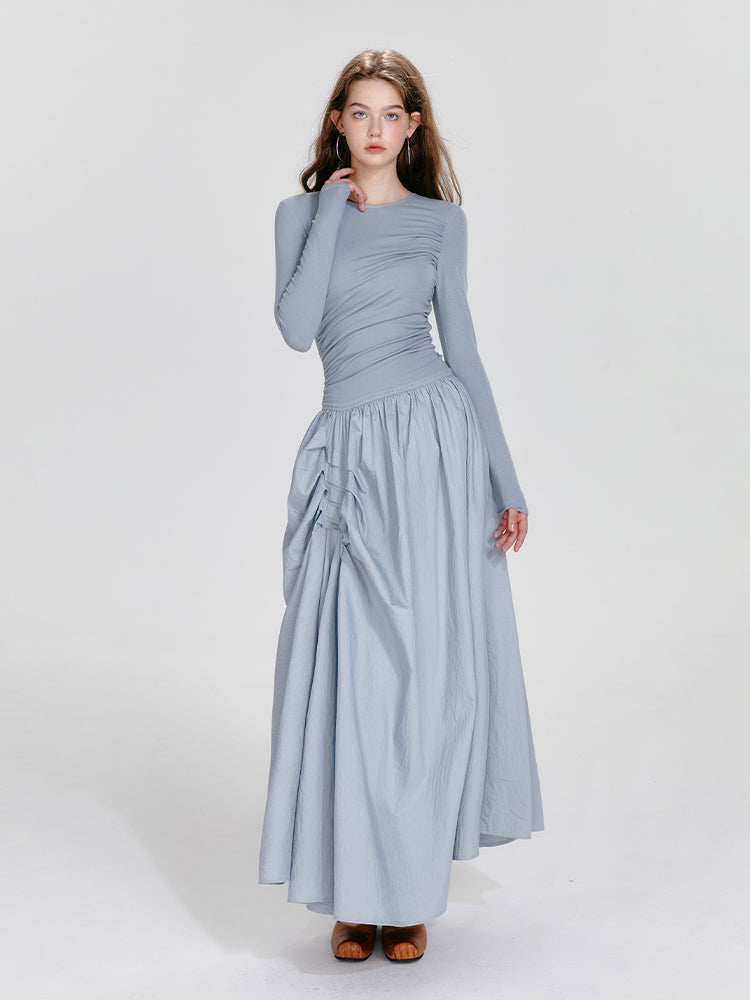 Monotone Asymmetrical Gathered Maxi Dress