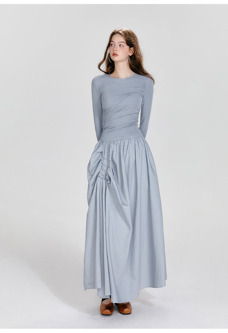 Monotone Asymmetrical Gathered Maxi Dress