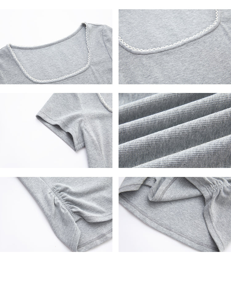 Gathered-Hem Square Neck T-Shirt