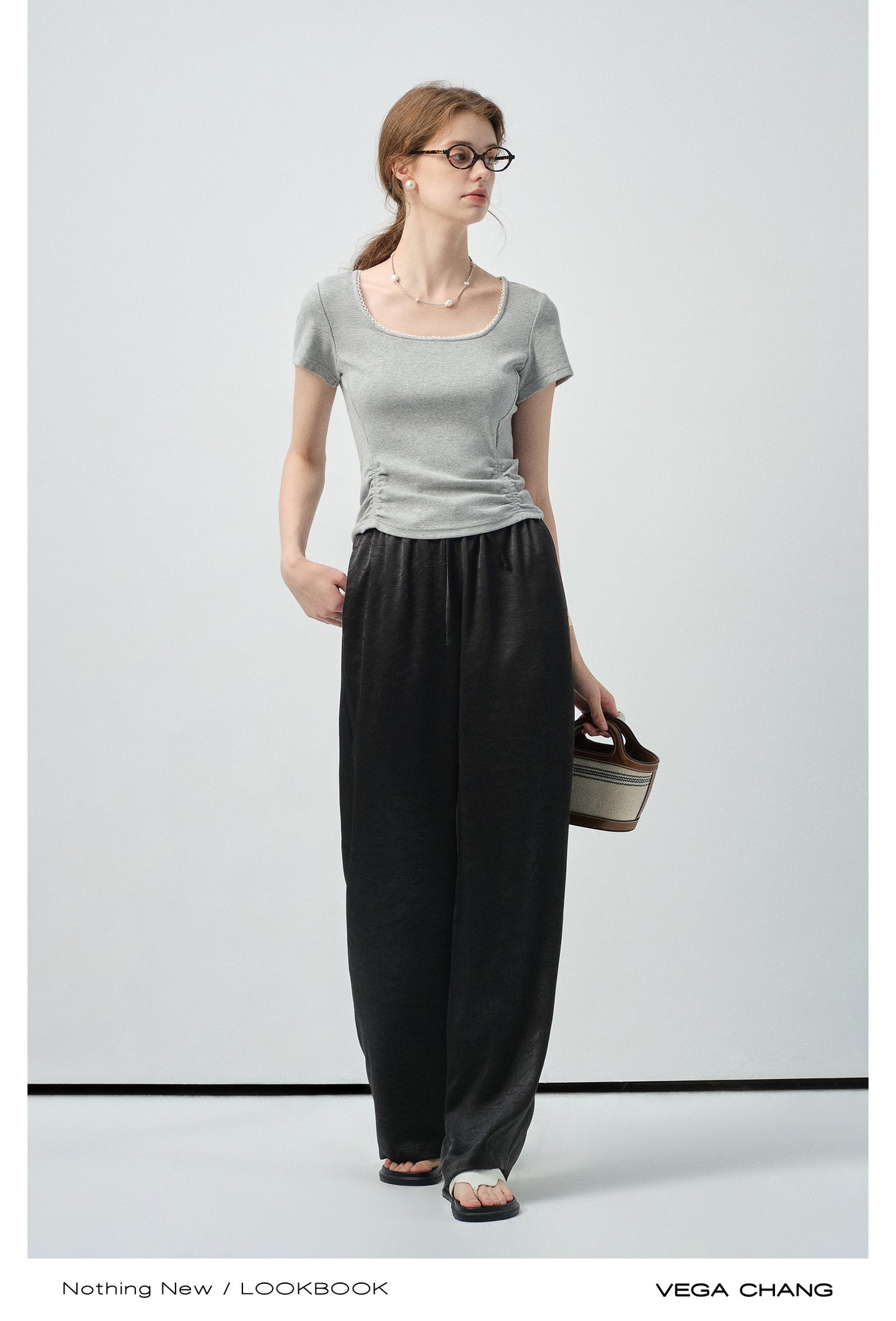 Gathered-Hem Square Neck T-Shirt
